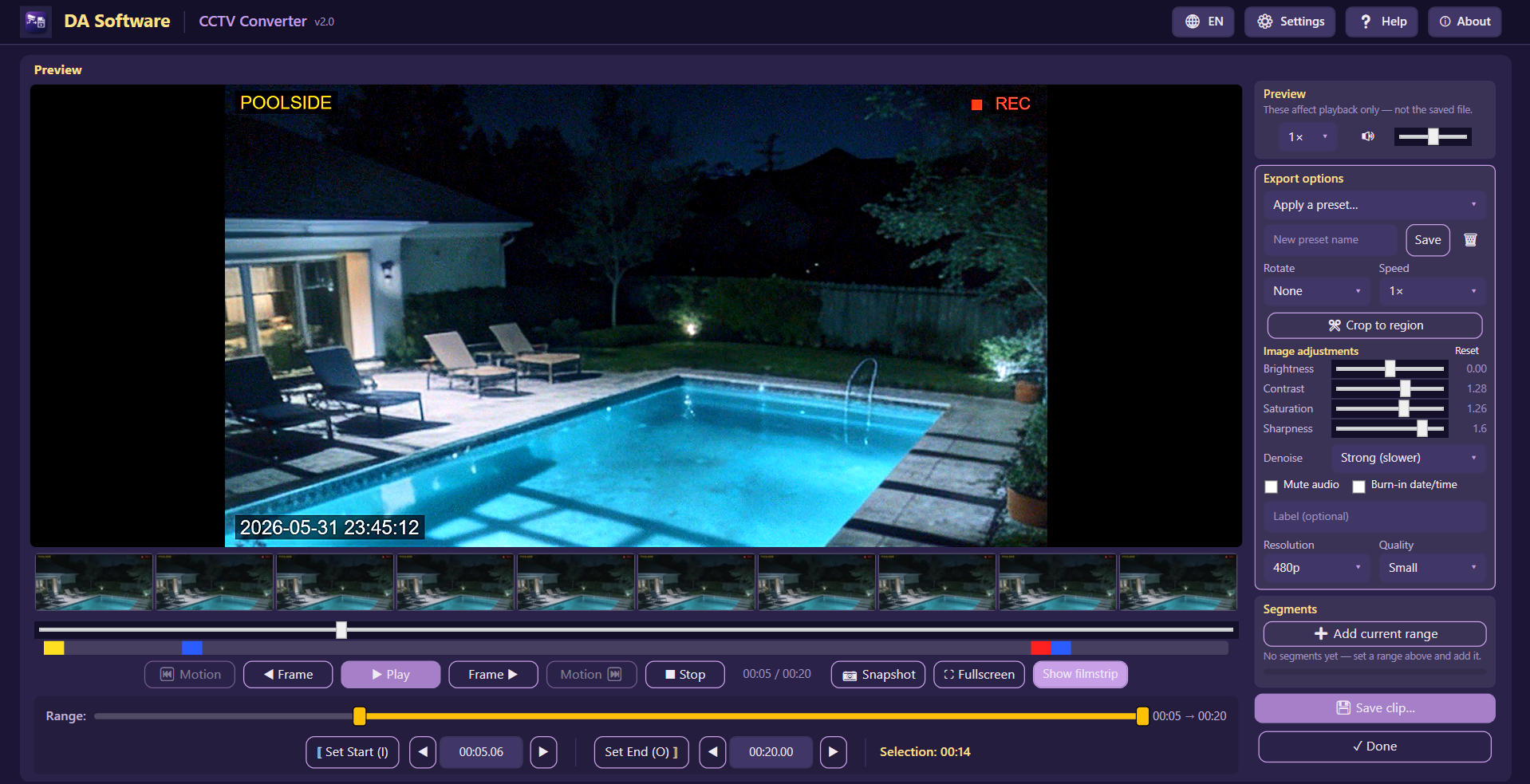 CCTV Converter built-in editor with crop, rotate and image-adjustment controls