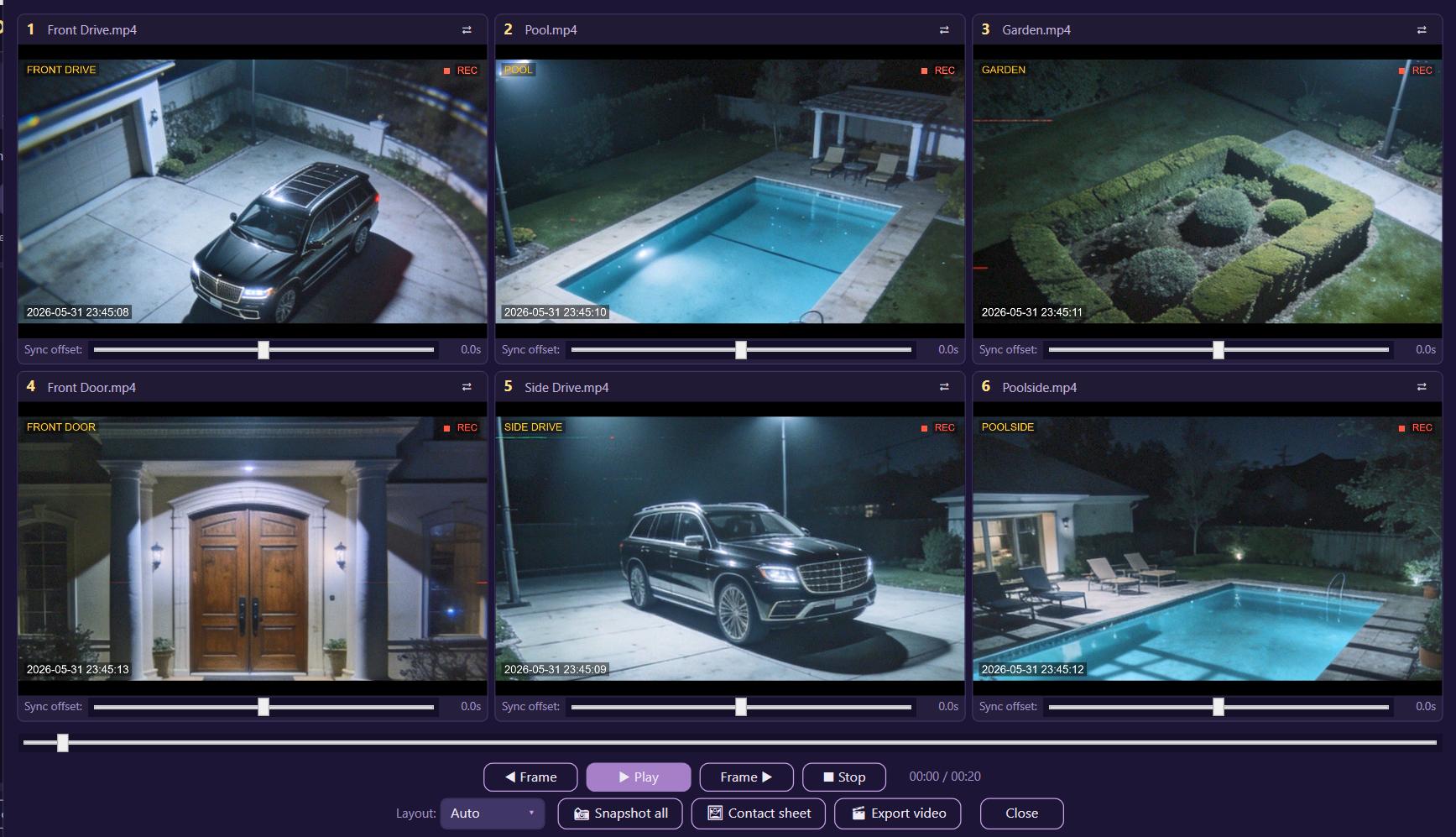 CCTV Converter multi-camera sync view showing six cameras at once